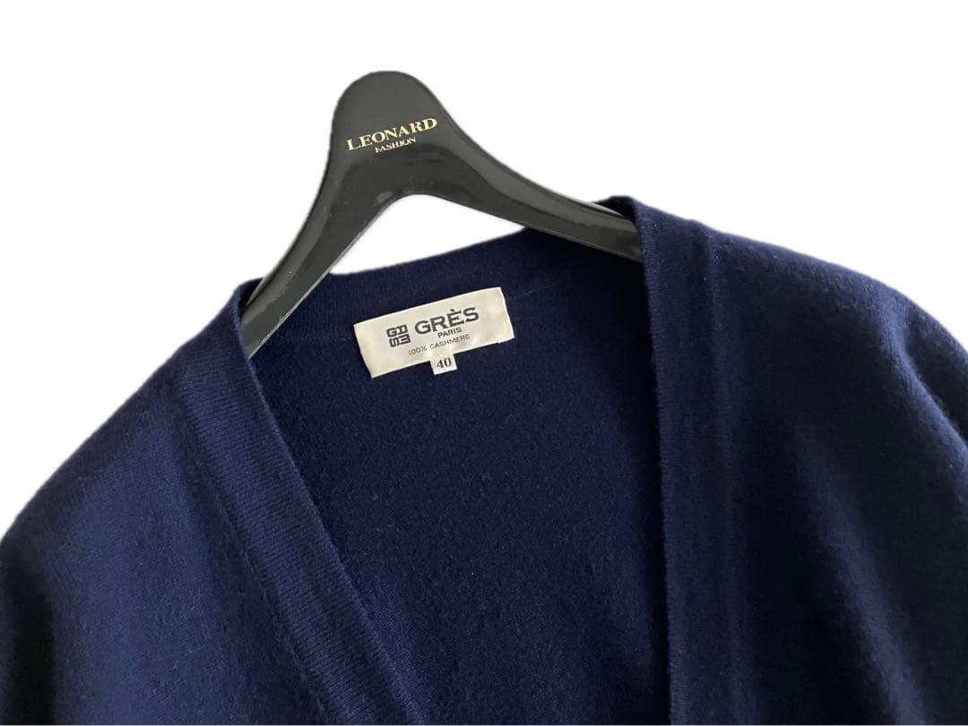 良品 GRES グレ カシミヤ 100% ロングカーディガン 金ボタン ニット