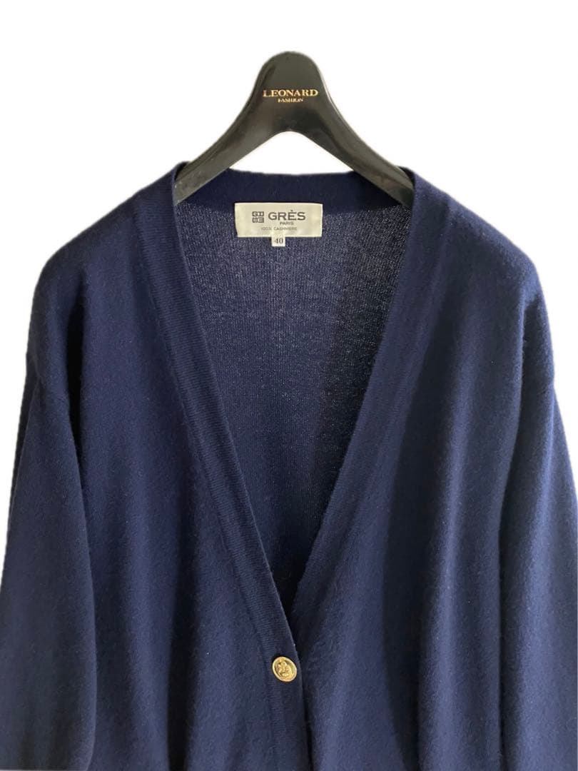 良品 GRES グレ カシミヤ 100% ロングカーディガン 金ボタン ニット