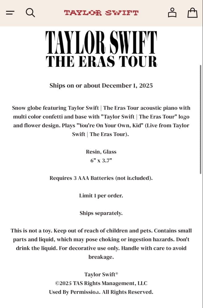 洋楽 Taylor Swift The Eras Tour  Globe