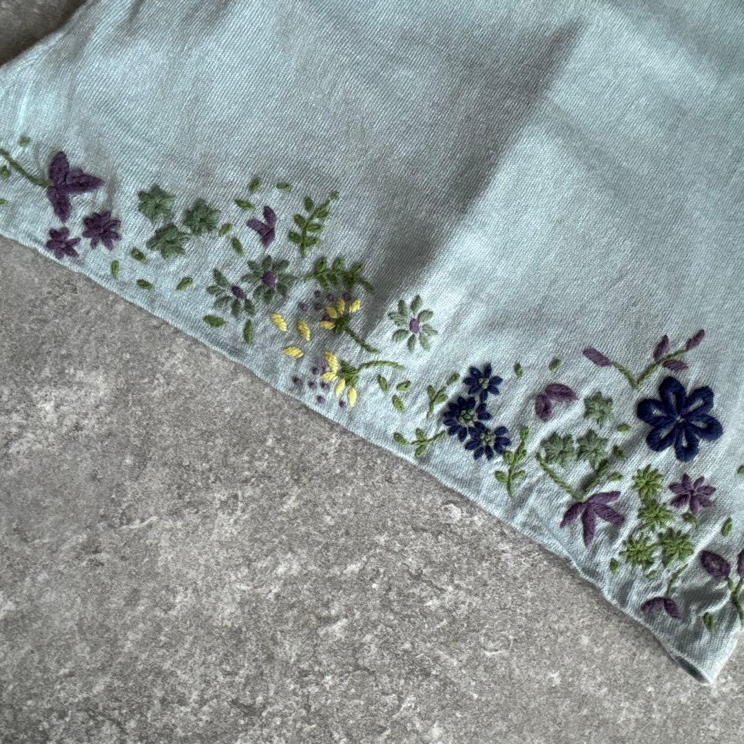 シビラ シルク混 花刺繍カーディガン 水色 総刺繍 コンパクト 春羽織り