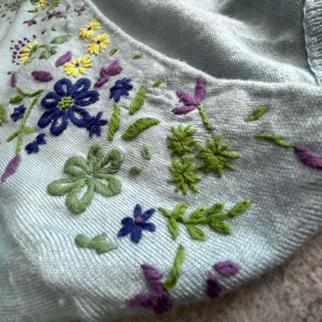 シビラ シルク混 花刺繍カーディガン 水色 総刺繍 コンパクト 春羽織り