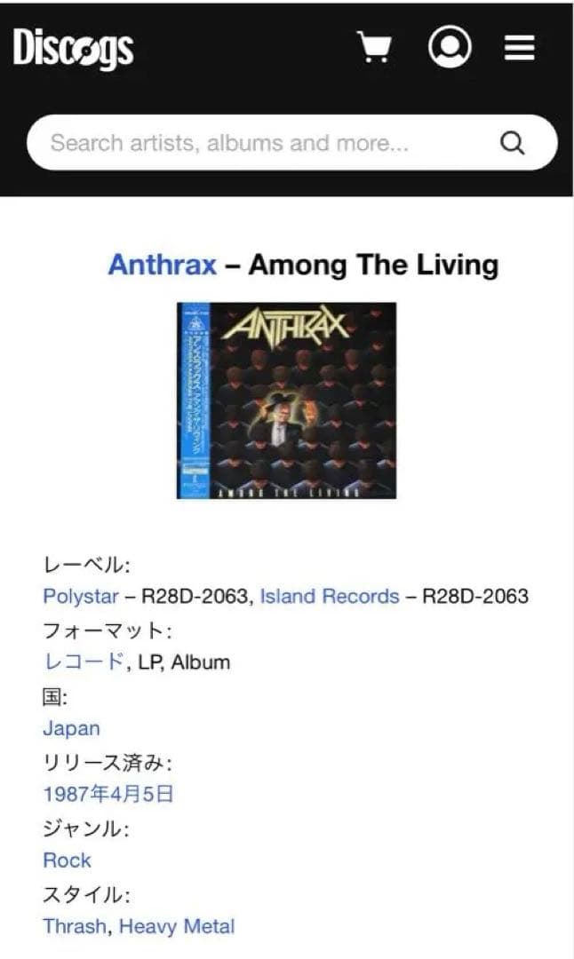 Anthrax Among The Living LP アンスラックス レコード