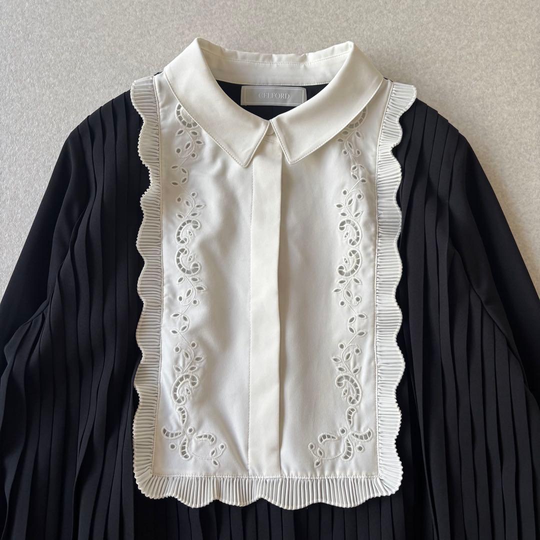 【美品】セルフォード　Aラインプリーツワンピース　黒　36