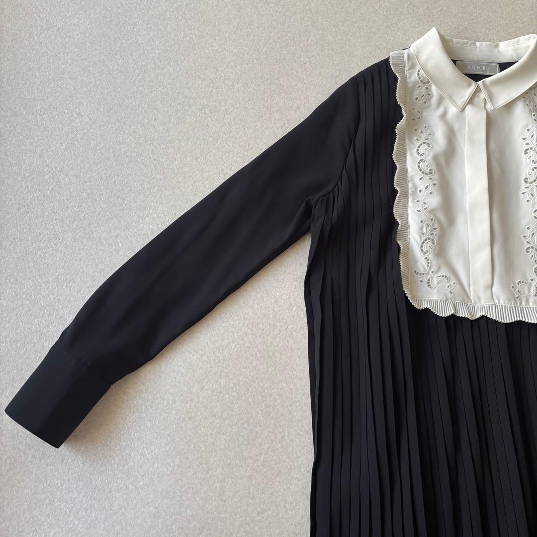 【美品】セルフォード　Aラインプリーツワンピース　黒　36
