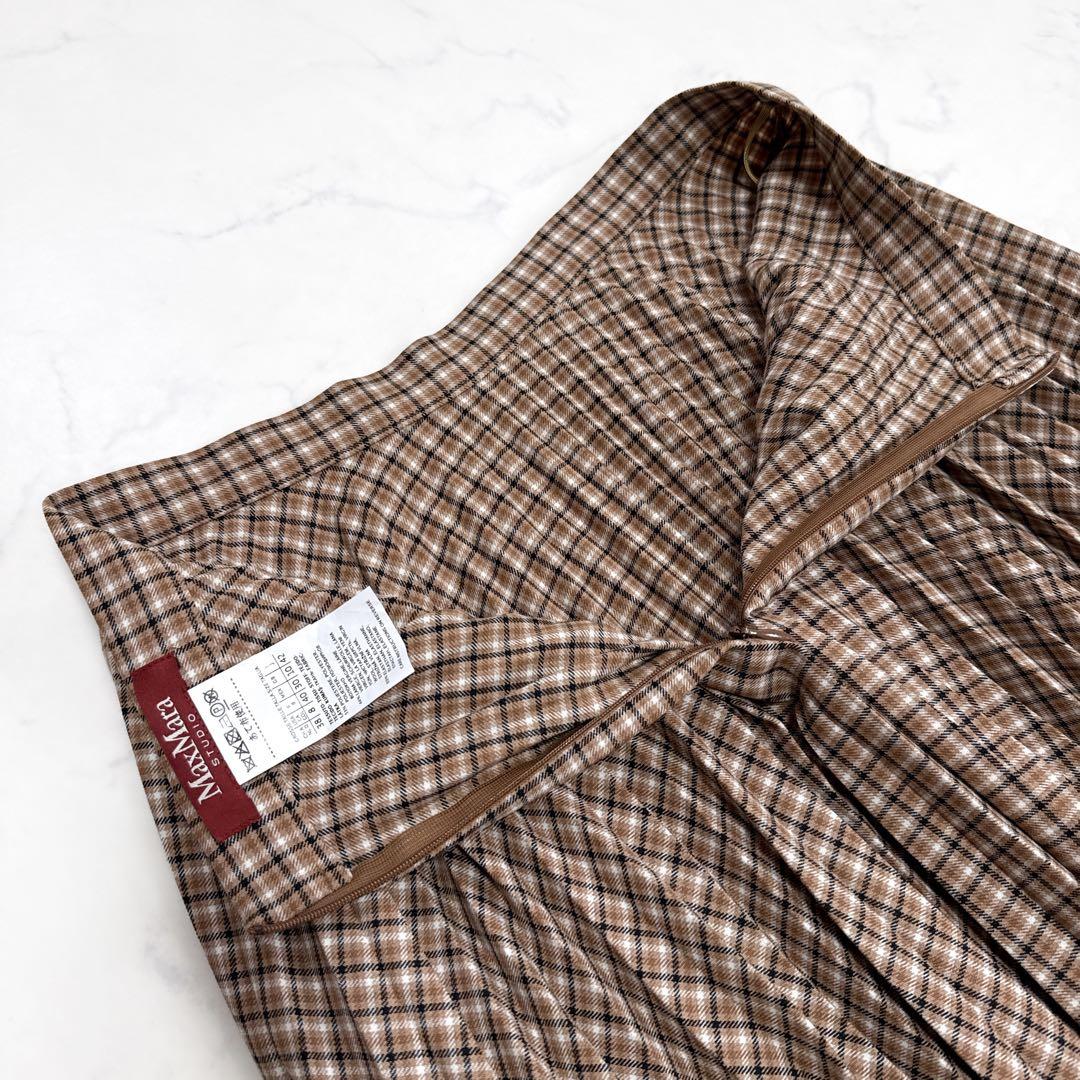 Max Mara STUDIO チェック ロング フレア プリーツスカート 42