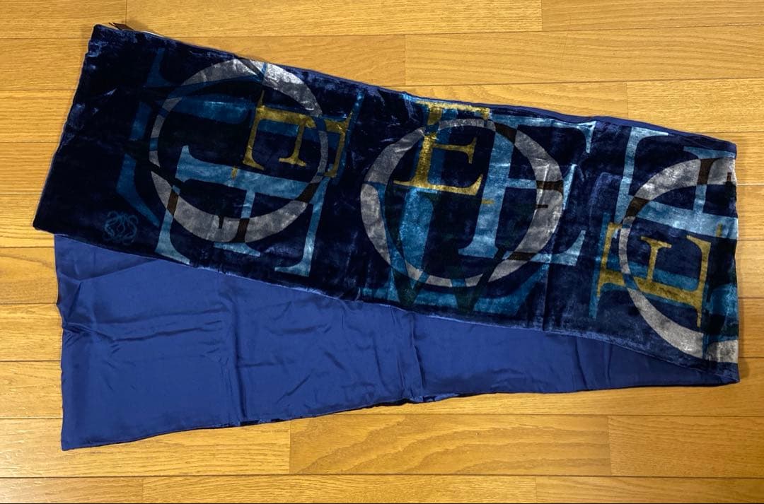 LOEWE ネイビー ベルベット風ストール　美品