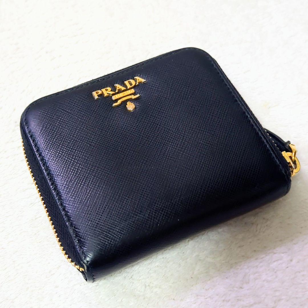 【PRADA プラダ】サフィアーノレザー 二つ折り財布 ブラック