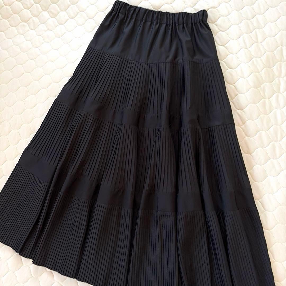 【極美品】BEARDSLEY プリーツティアードスカート　ブラック　Fサイズ