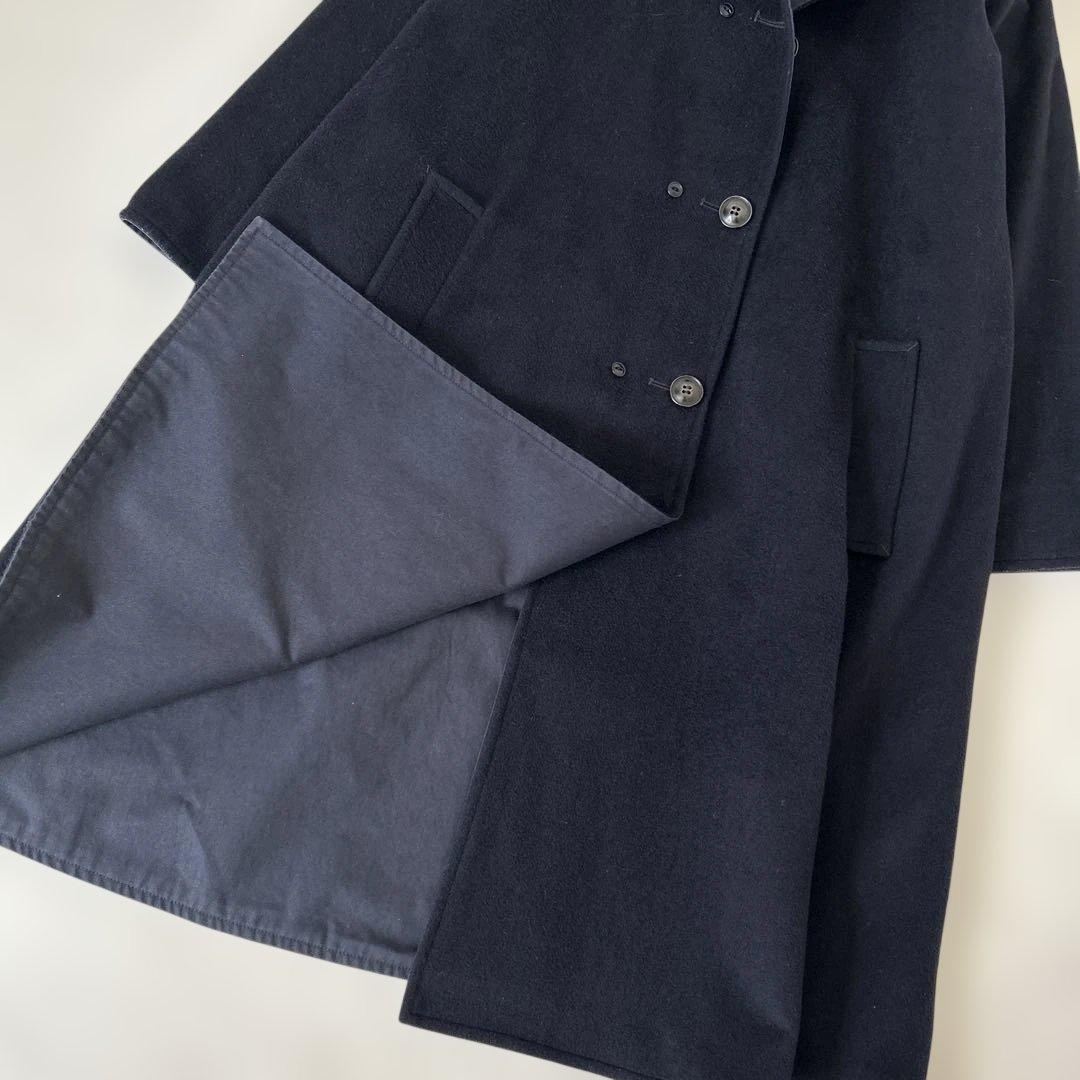 BEARDSLEY リバーシブルコート　ロング　ネイビー　Aライン　ウール　綿