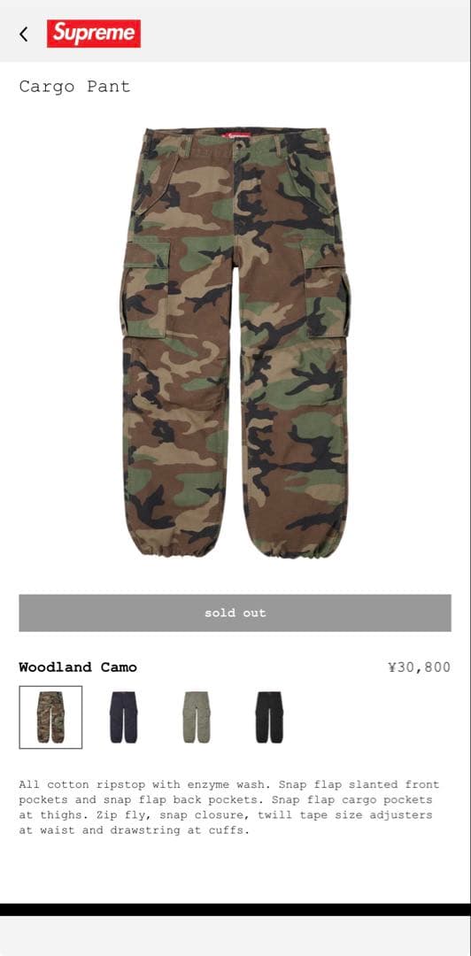 パンツ supreme cargo pants
