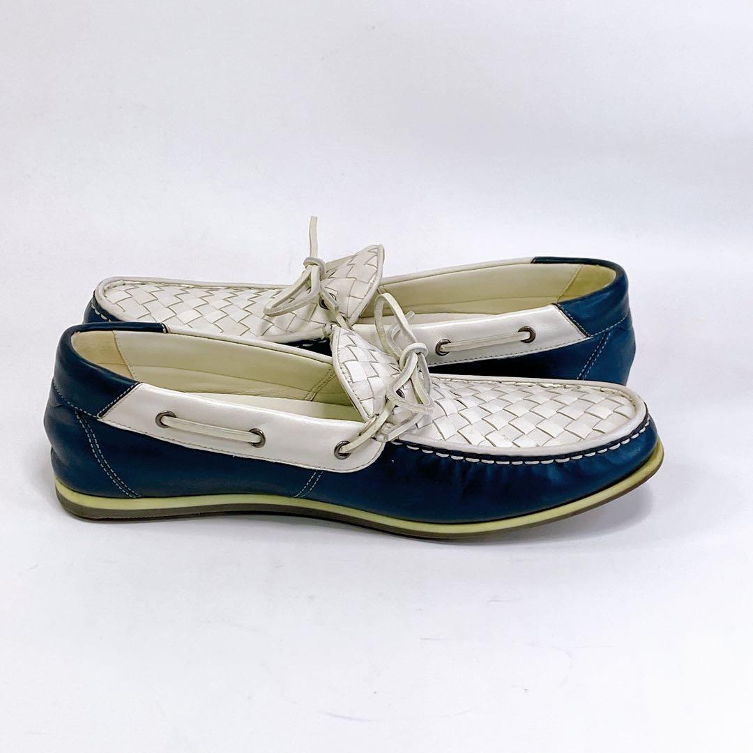 【美品】LANVIN en Bleu レザーデッキシューズ 24.5 白ネイビー
