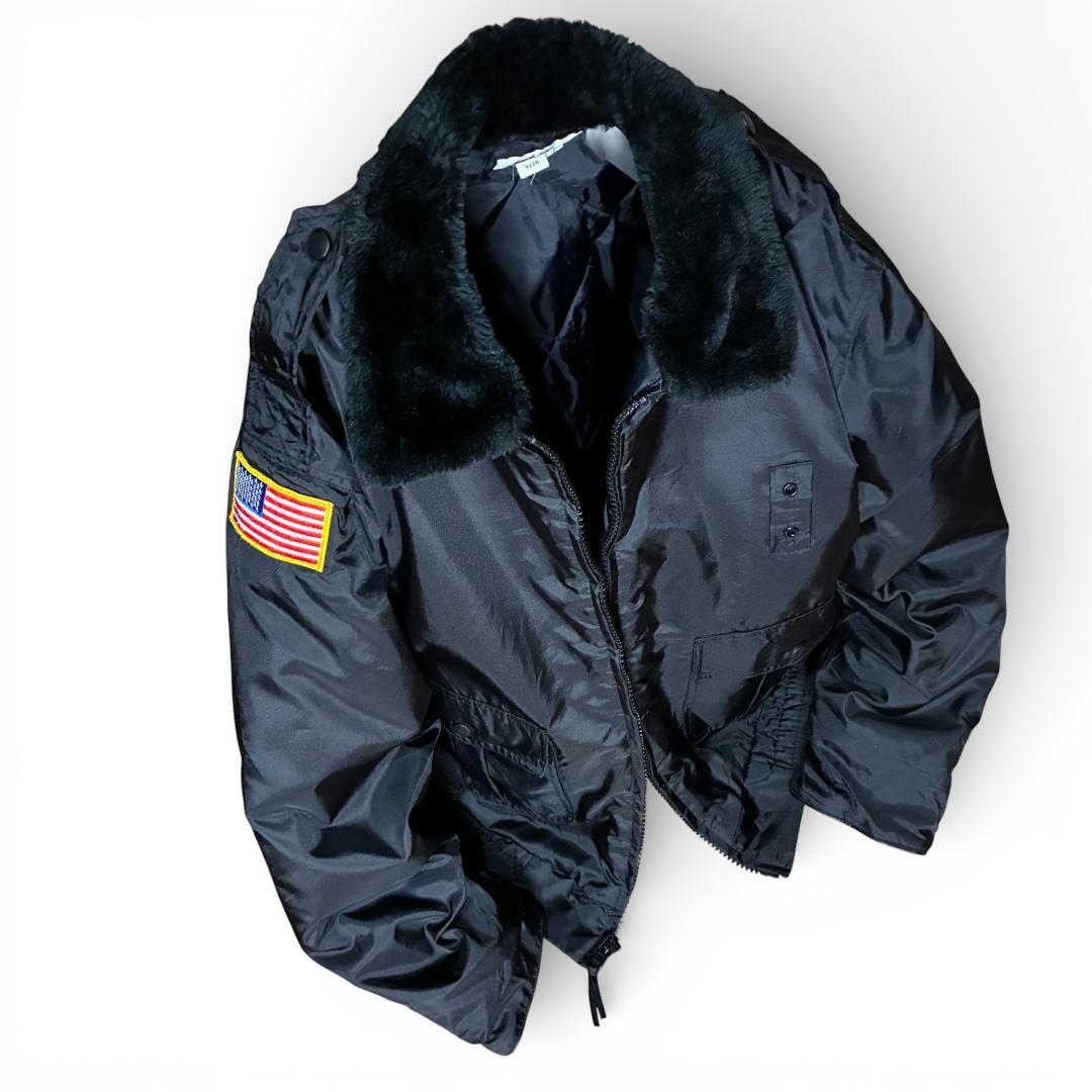 90s B-15 フライトジャケット ブラック ボア襟 星条旗 USA 美品