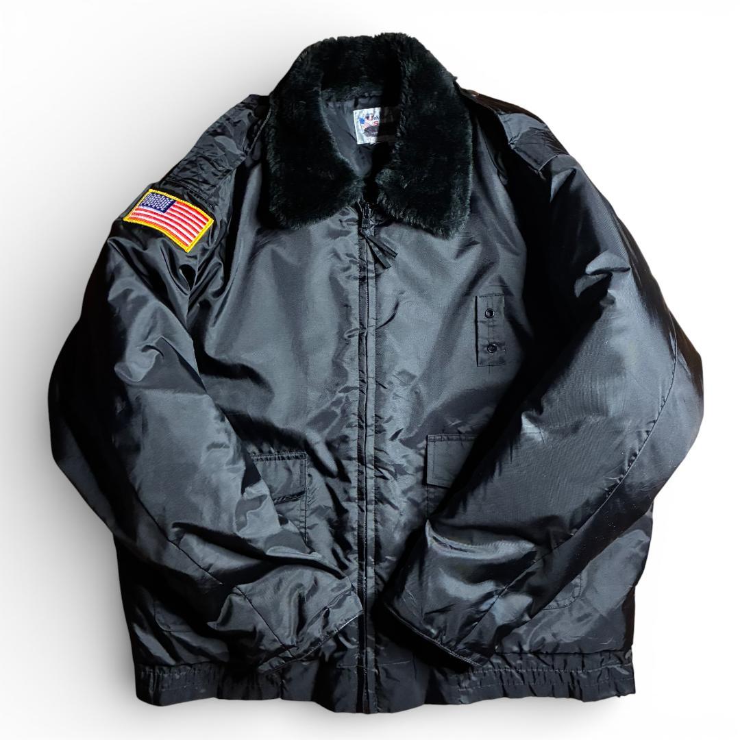 90s B-15 フライトジャケット ブラック ボア襟 星条旗 USA 美品