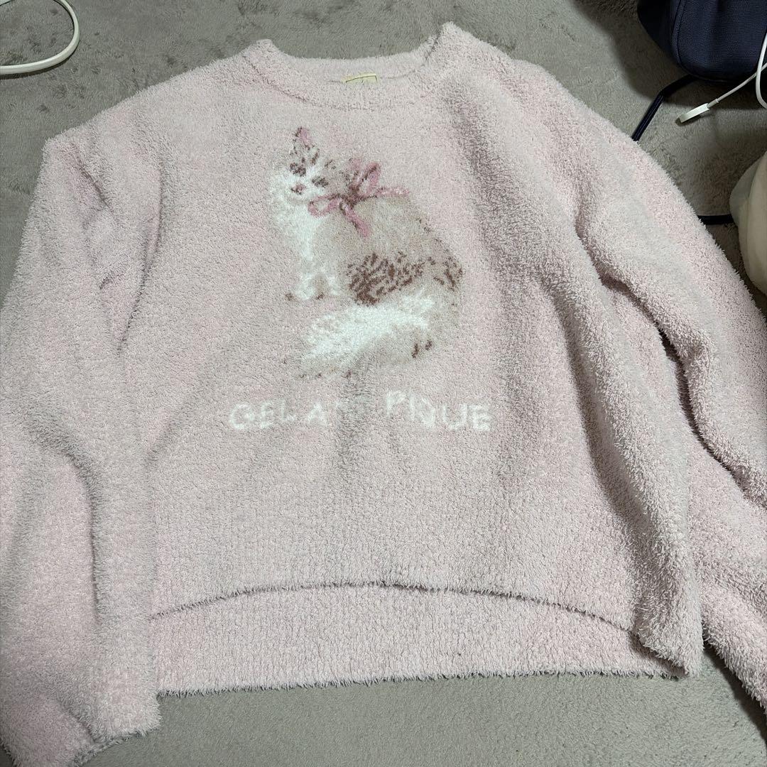 ジェラートピケ ベビモコCATジャガードプルオーバー　上下セット