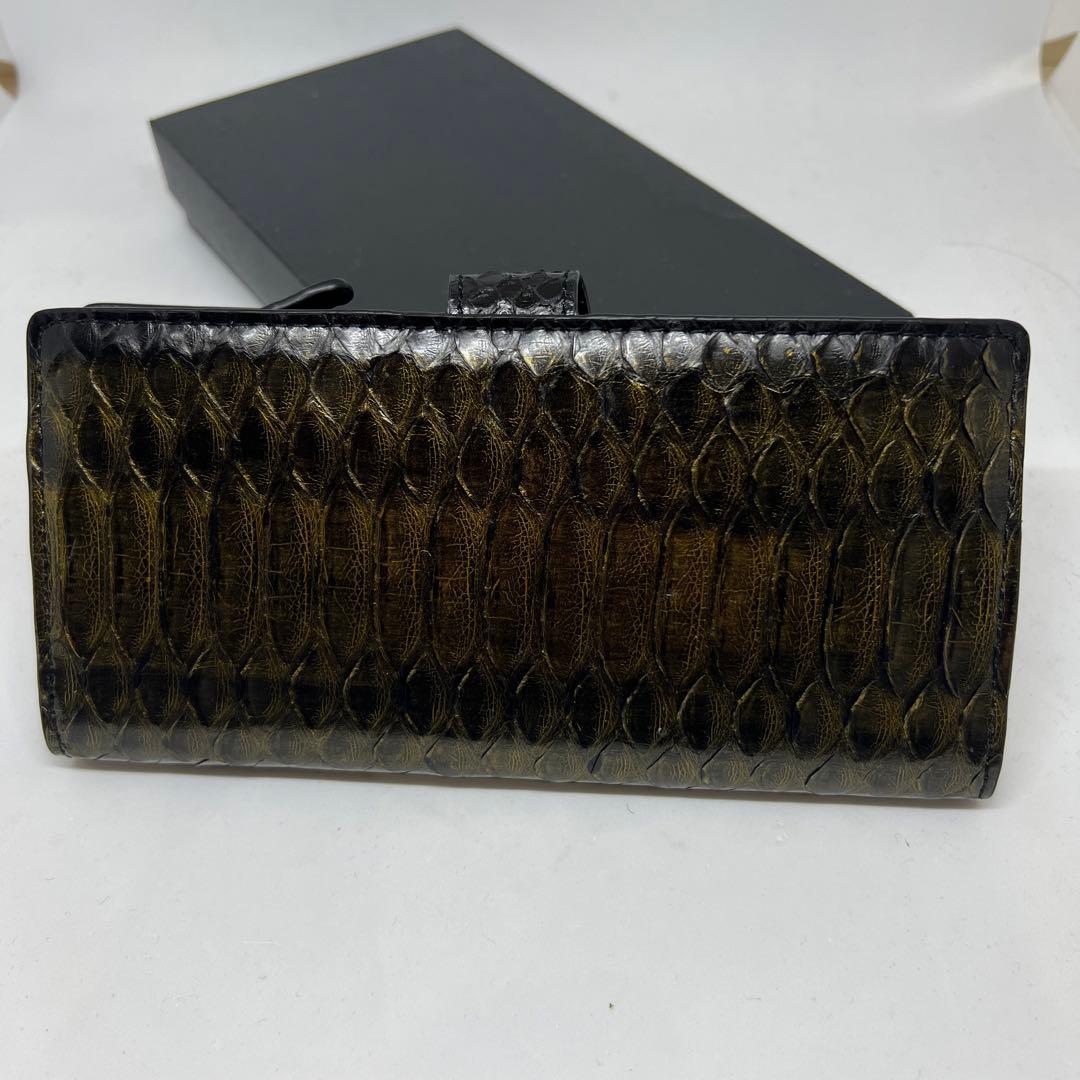 アキラ さん専用ヘビ革 二つ折り財布 オリーブグリーン 箱付き