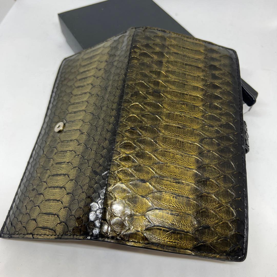 アキラ さん専用ヘビ革 二つ折り財布 オリーブグリーン 箱付き