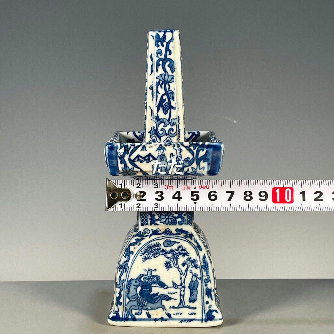 景徳鎮 青花人物故事燭台 陶磁器 装飾品 現代工芸品 美術品 置物