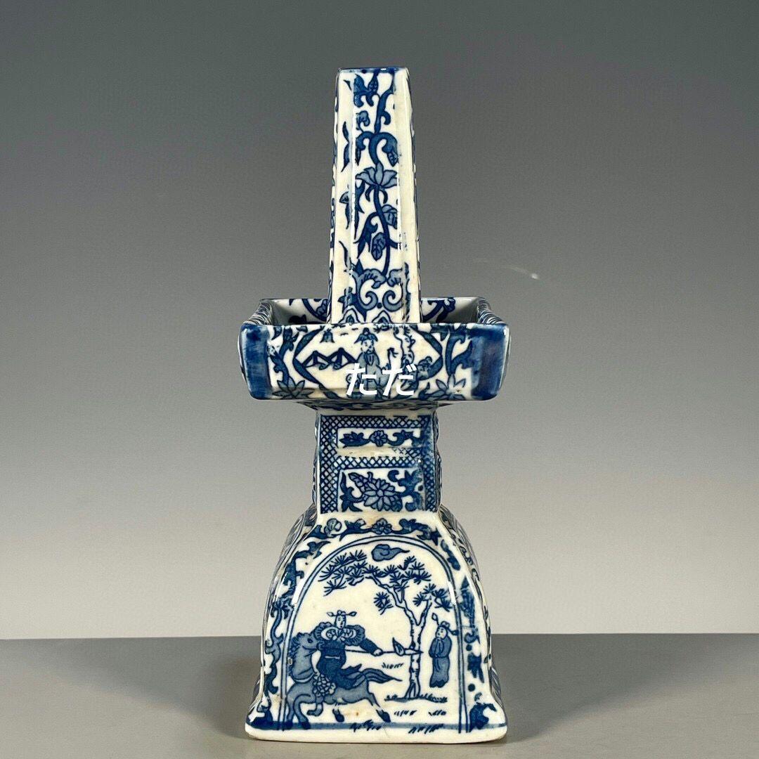 景徳鎮 青花人物故事燭台 陶磁器 装飾品 現代工芸品 美術品 置物