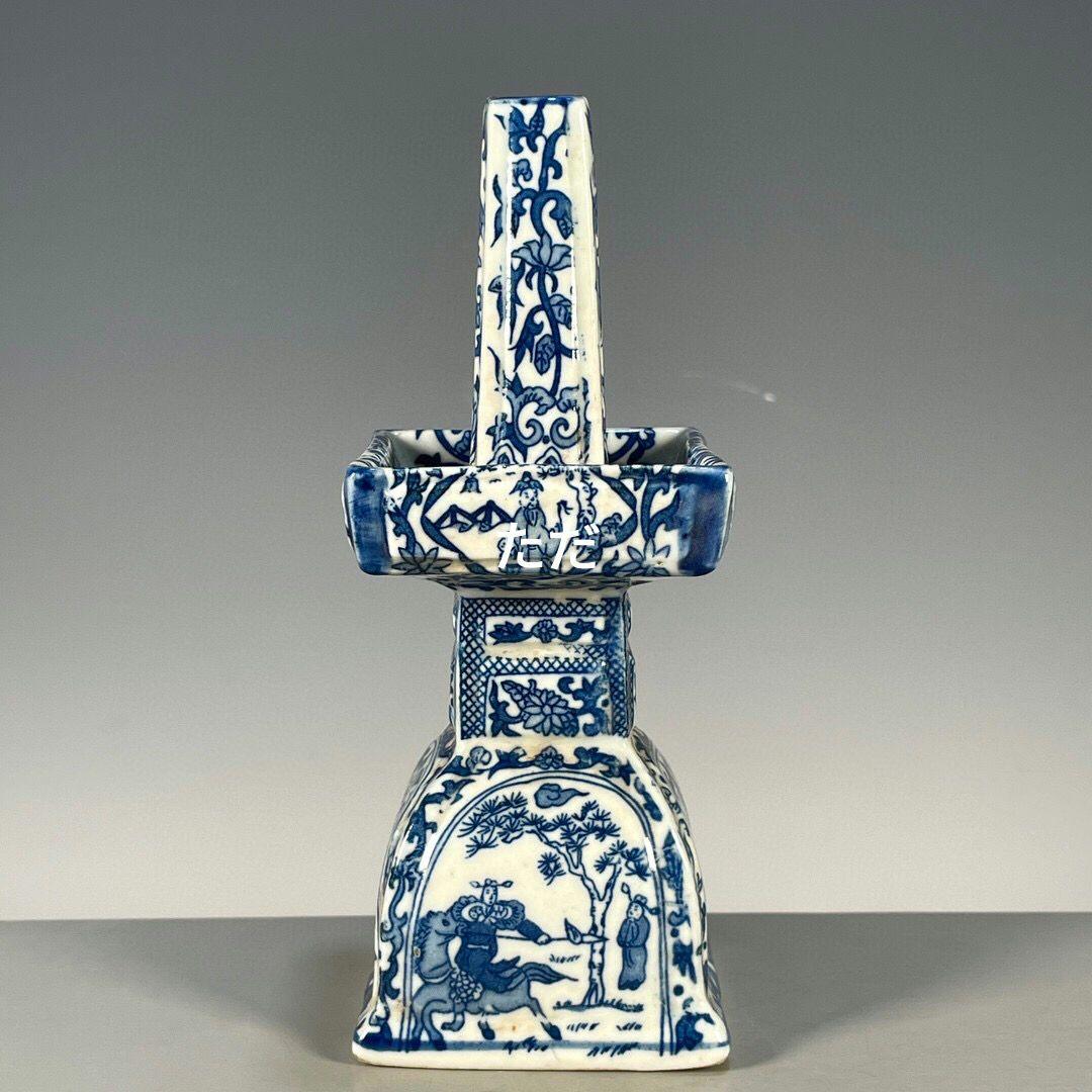 景徳鎮 青花人物故事燭台 陶磁器 装飾品 現代工芸品 美術品 置物
