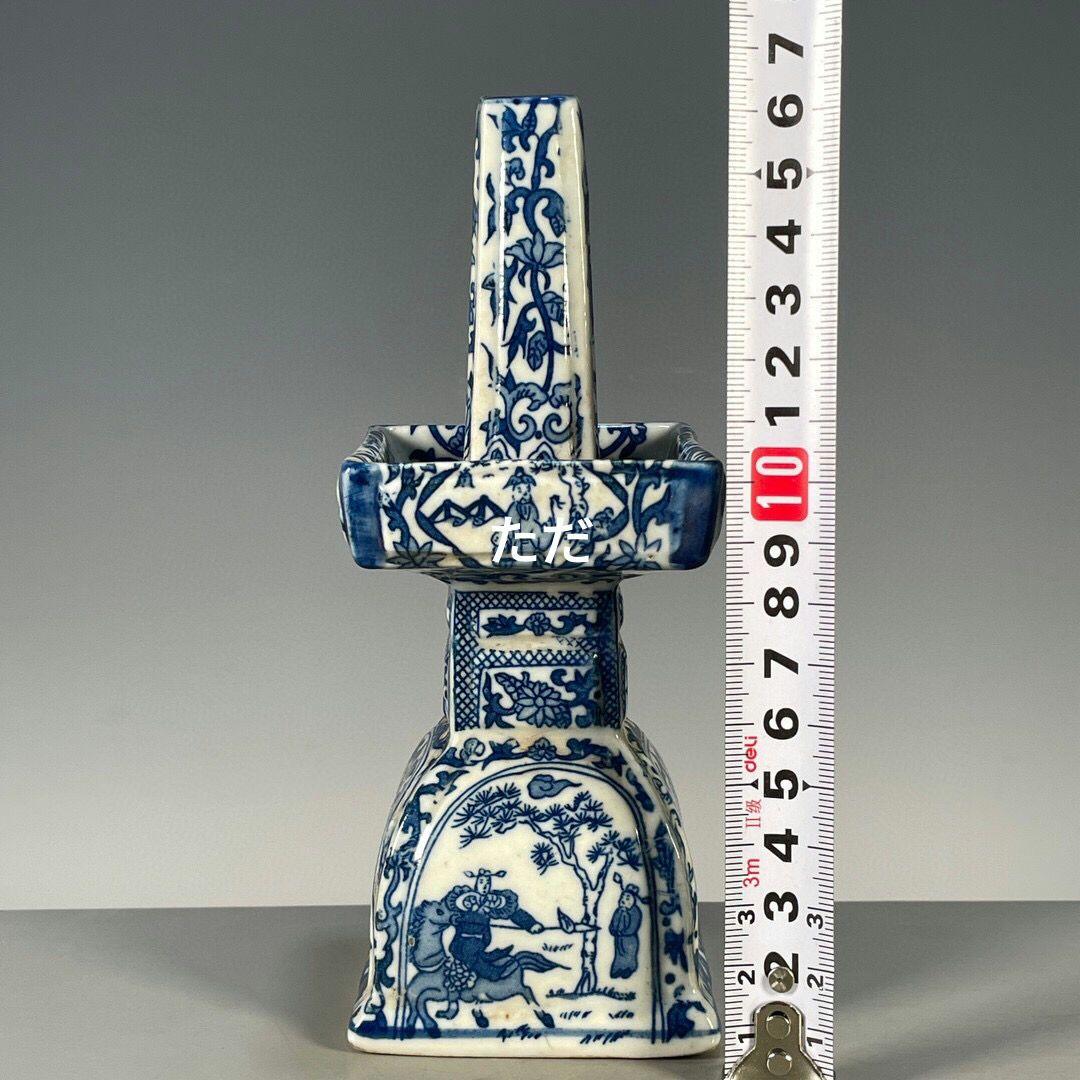 景徳鎮 青花人物故事燭台 陶磁器 装飾品 現代工芸品 美術品 置物