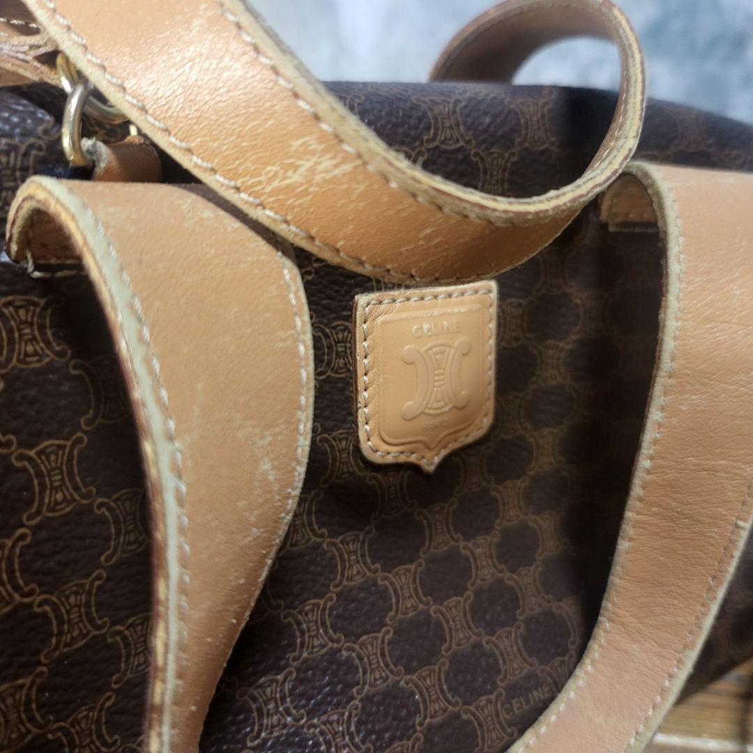 CELINE マカダム柄 ミニボストンバッグ PVC レザー 茶