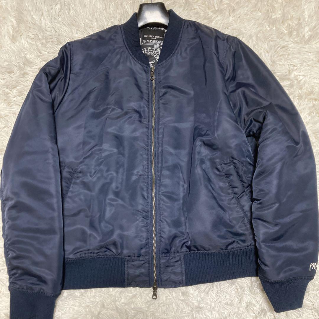 希少サイズ　美品✨ナンバーナイン　ボンバージャケット　L 音符　ダブルジップ 紺