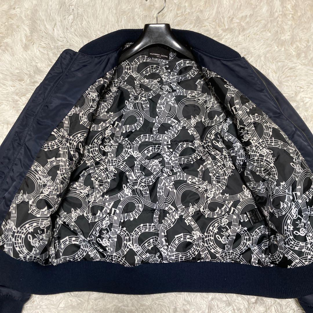 希少サイズ　美品✨ナンバーナイン　ボンバージャケット　L 音符　ダブルジップ 紺
