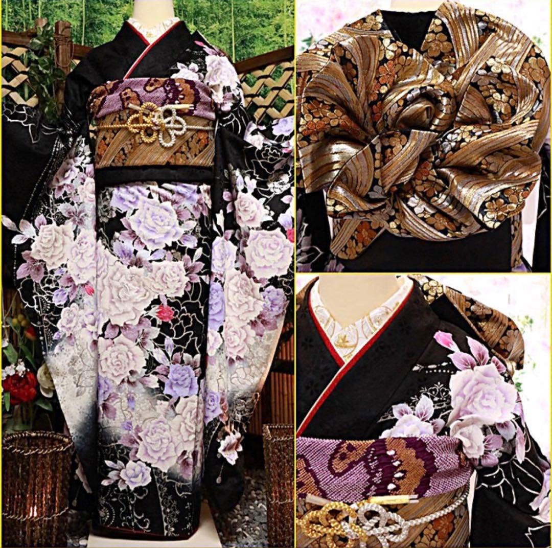 ※専門出品※新品未使用品♥️絢爛豪華な黒と銀✨✨最高級袋帯と振袖重ね衿足袋ソックス