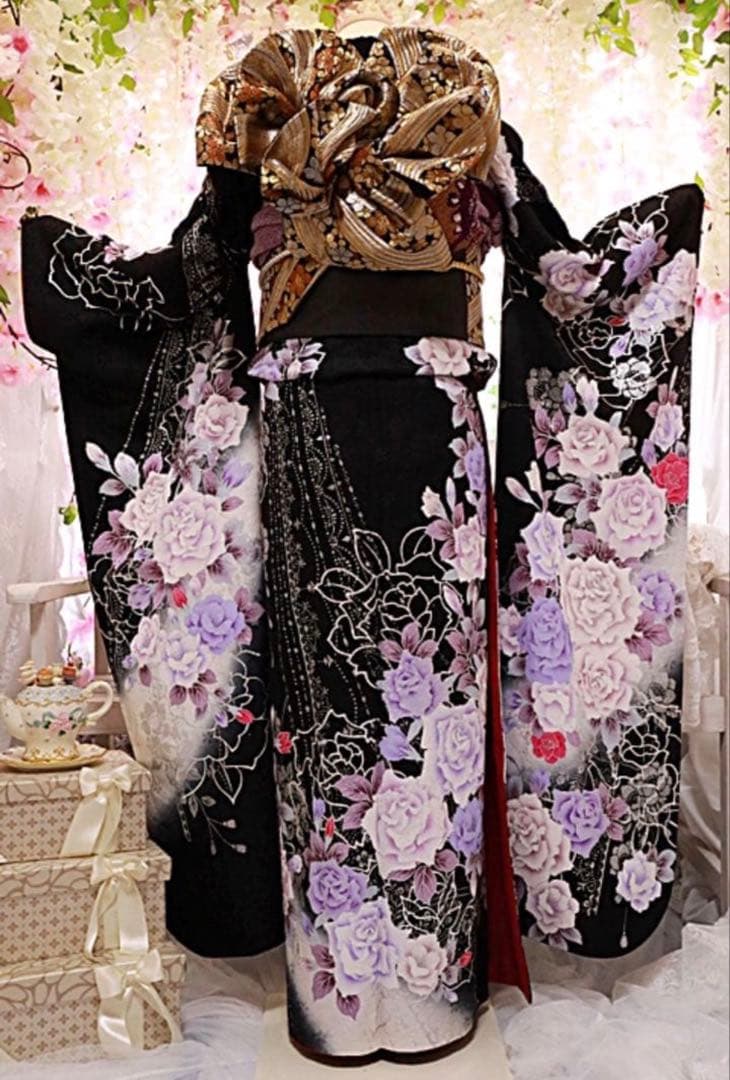 ※専門出品※新品未使用品♥️絢爛豪華な黒と銀✨✨最高級袋帯と振袖重ね衿足袋ソックス