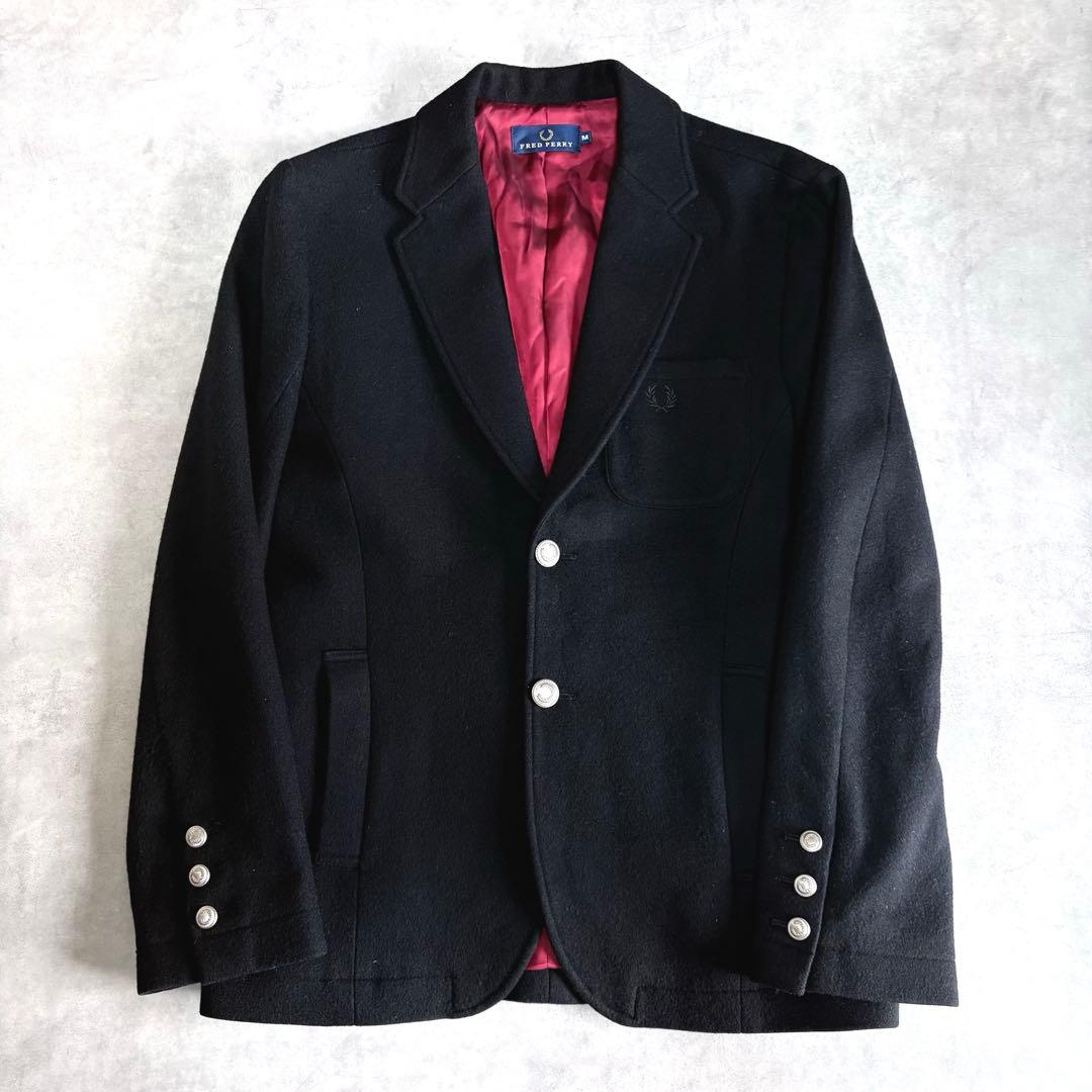 FRED PERRY ウール ブレザー ブラック M 赤裏地 日本製