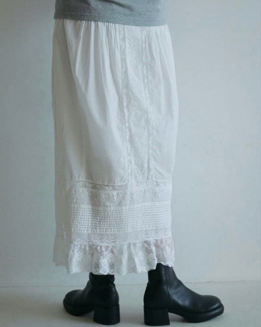 anuke Tuck Lace Skirt F レース ロングスカート