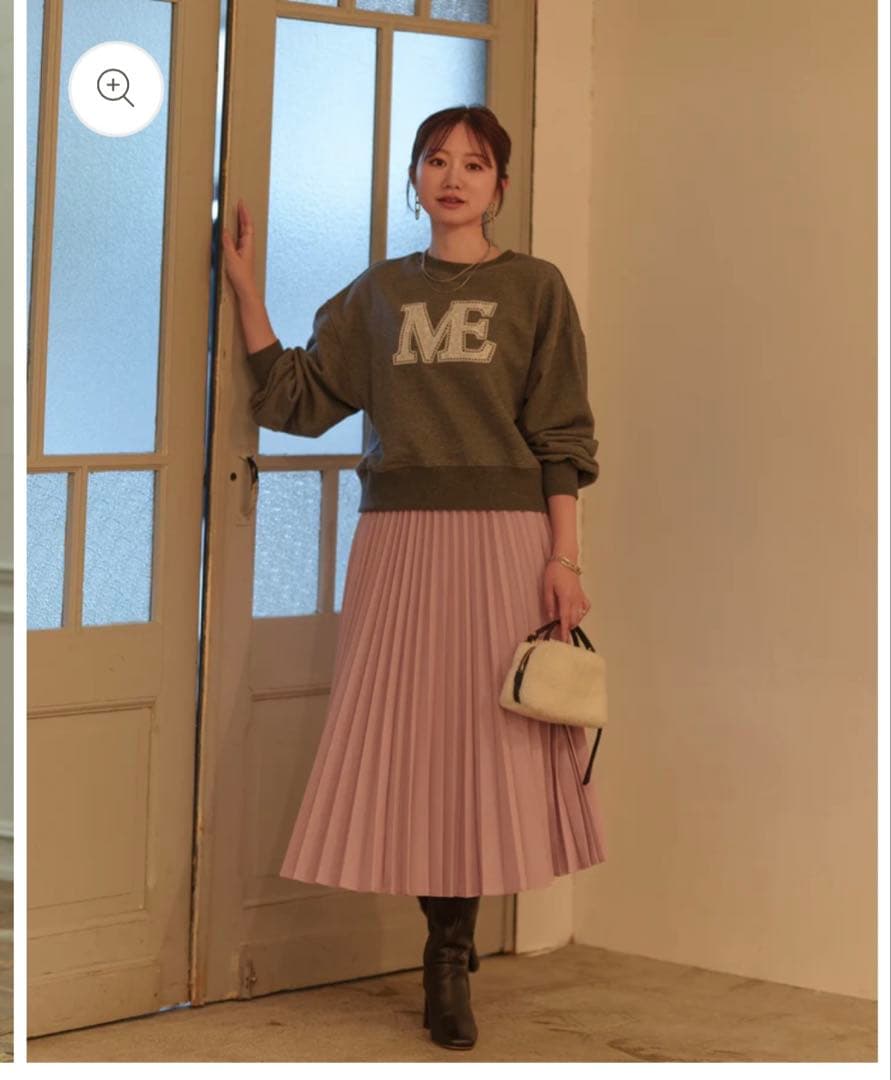 メゾンエシェル　タックベルトプリーツスカート M ピンク