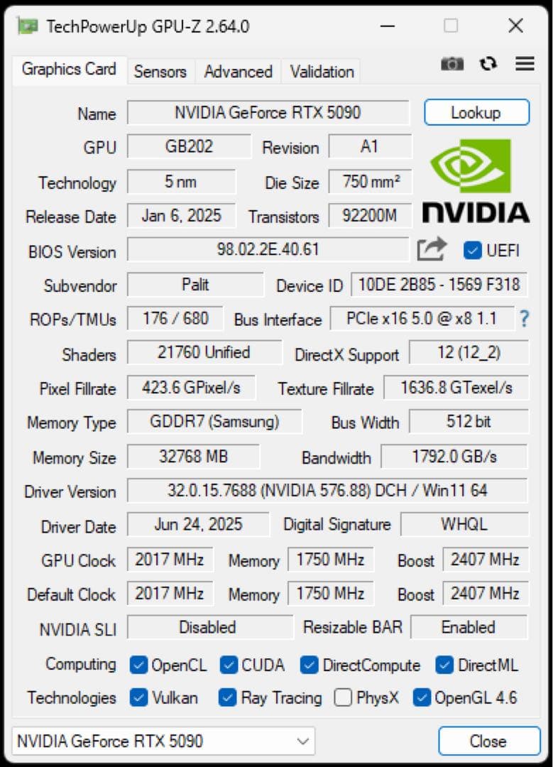 グラフィックボード・グラボ・ビデオカード Palit Geforce RTX 5090
