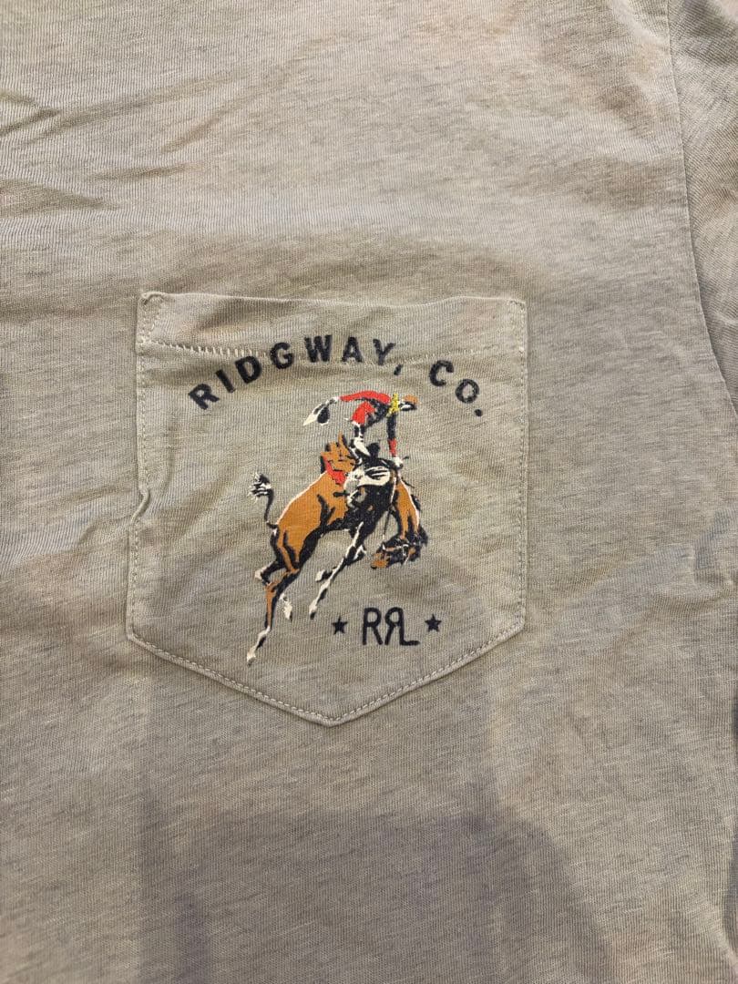 RRL ダブルアールエル バックプリント Tシャツ カウボーイ フェード　カーキ