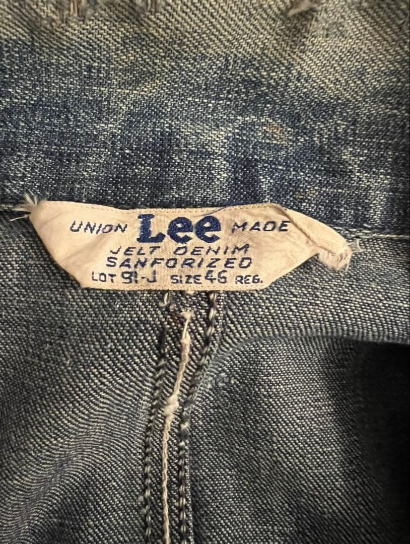 50s Lee 91-J デニムカバーオール　三角タグ　ロングL ボタン首振りe