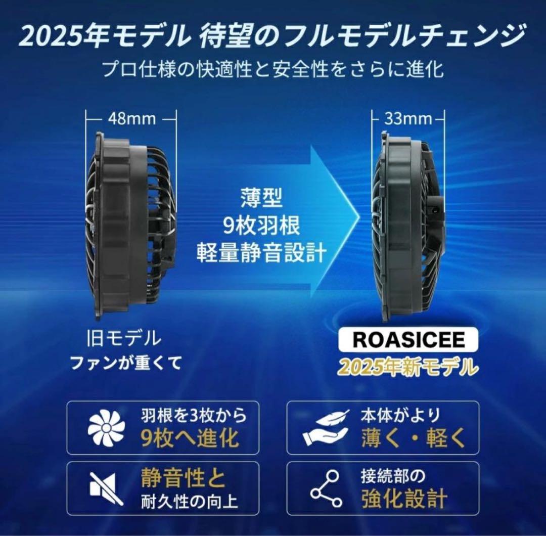 空調ファンバッテリーセット 簡単取り付け 夏用 22V 9枚刃