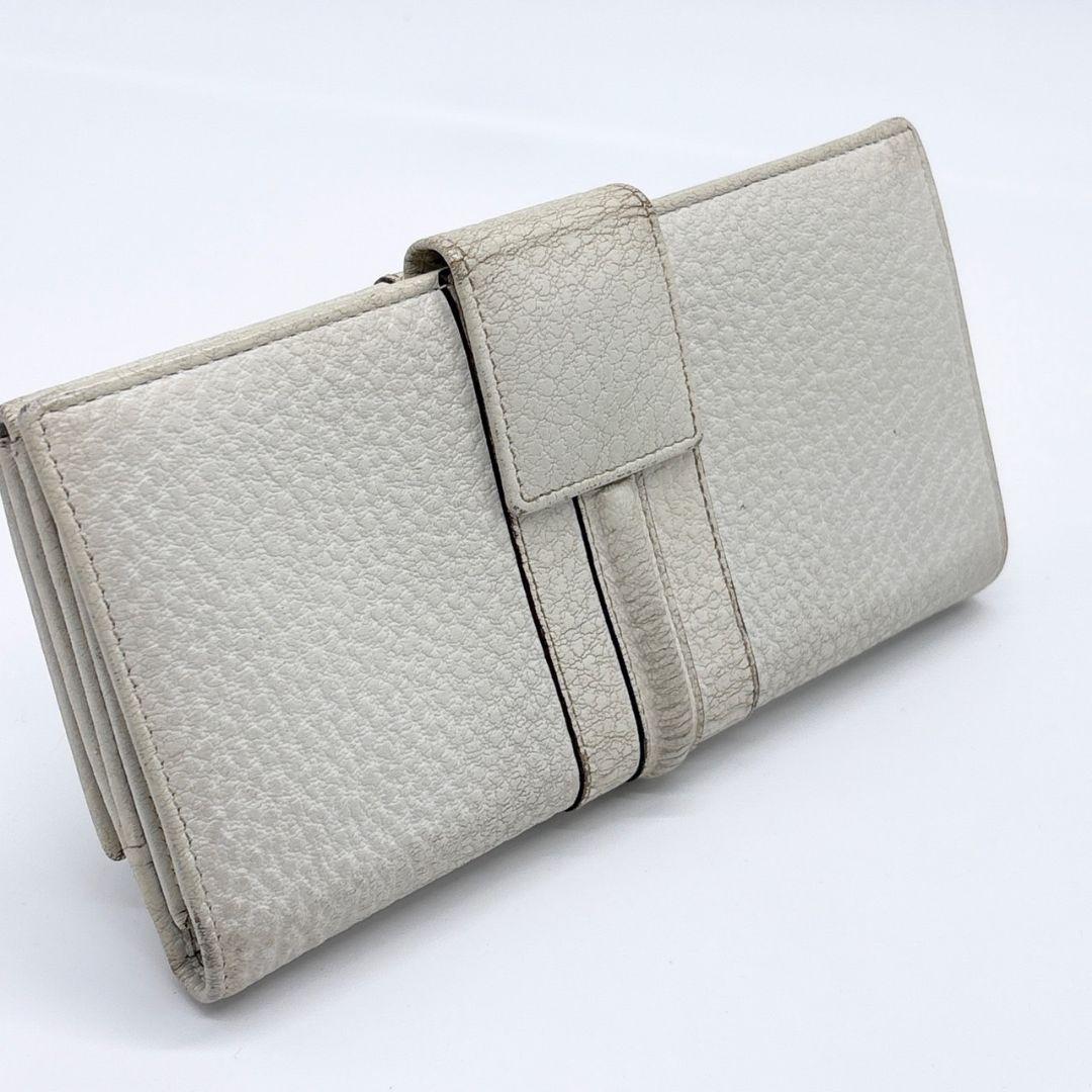 【上品】GUCCI グッチ 長財布 Gロゴ金具 Wホック レザー ホワイト