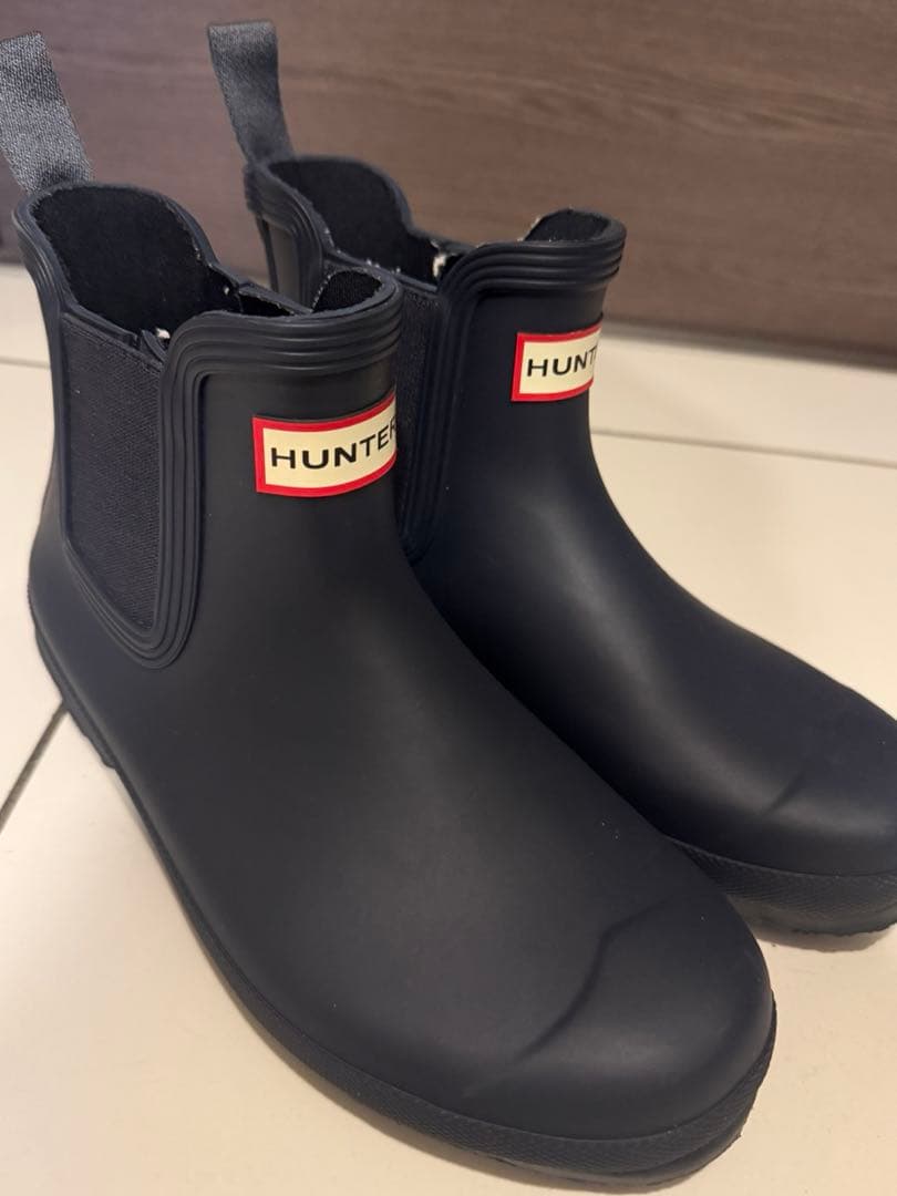 お値下げ　美品　HUNTER ネイビー ショートレインブーツ