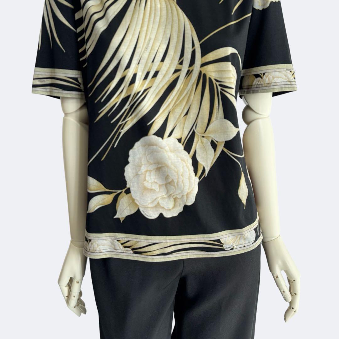 LEONARD レオナール カットソー Tシャツ 半袖 ブラック 花柄 綿 黒色