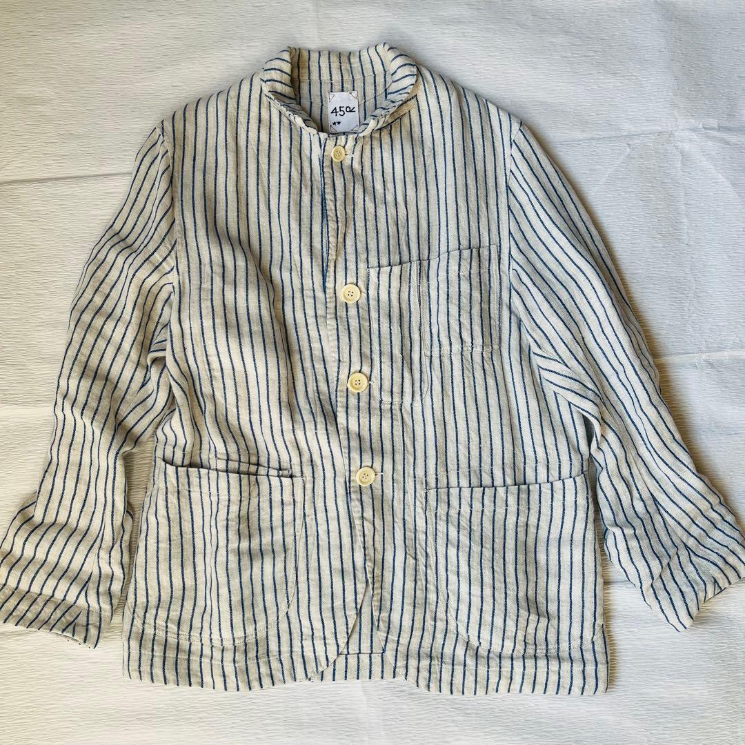 美品　45R リネンジャケット　ストライプ