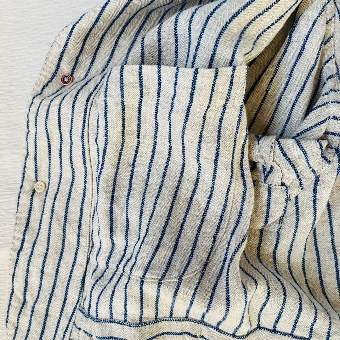 美品　45R リネンジャケット　ストライプ