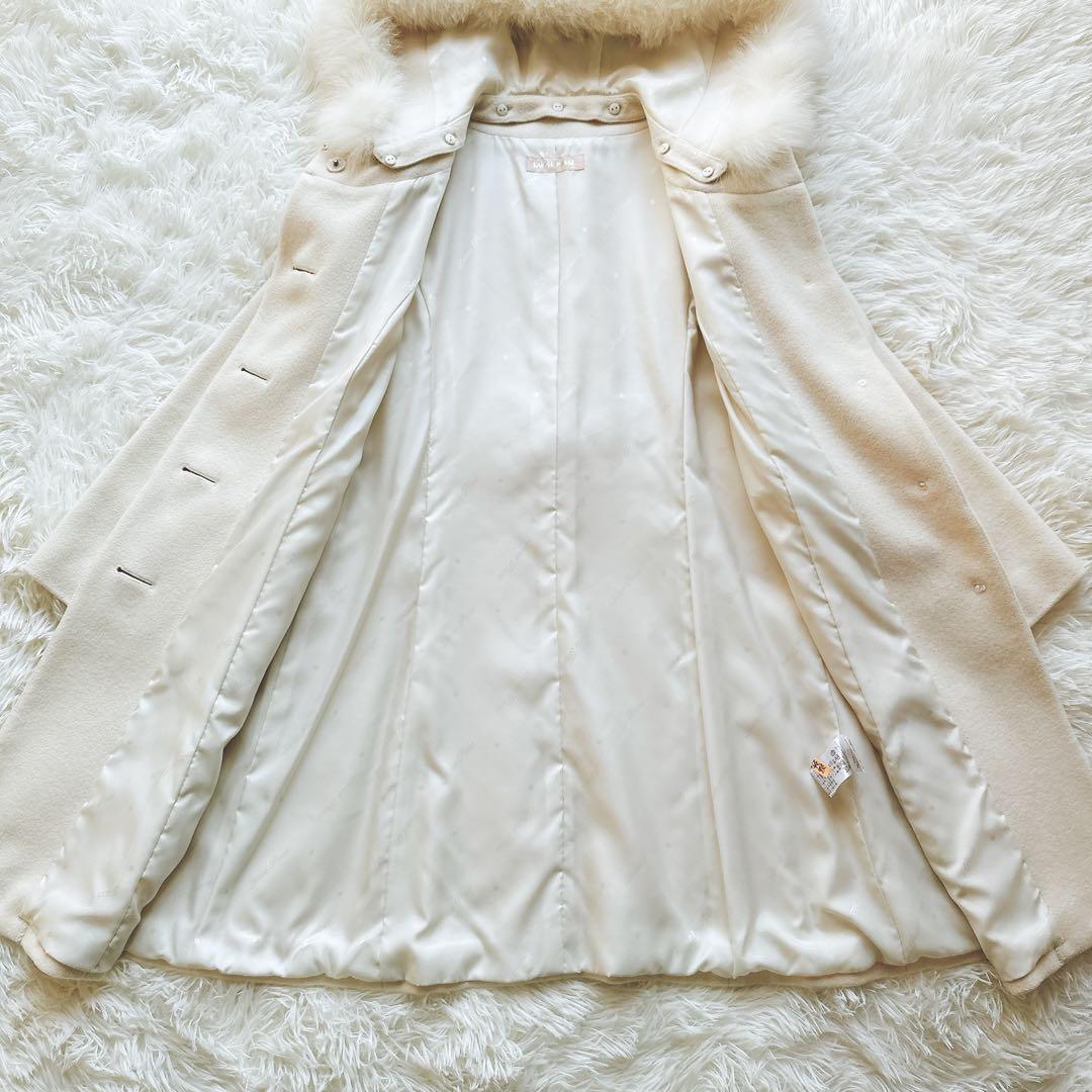 美品 LAISSE PASSE フォックスファー フードコート 38 アイボリー