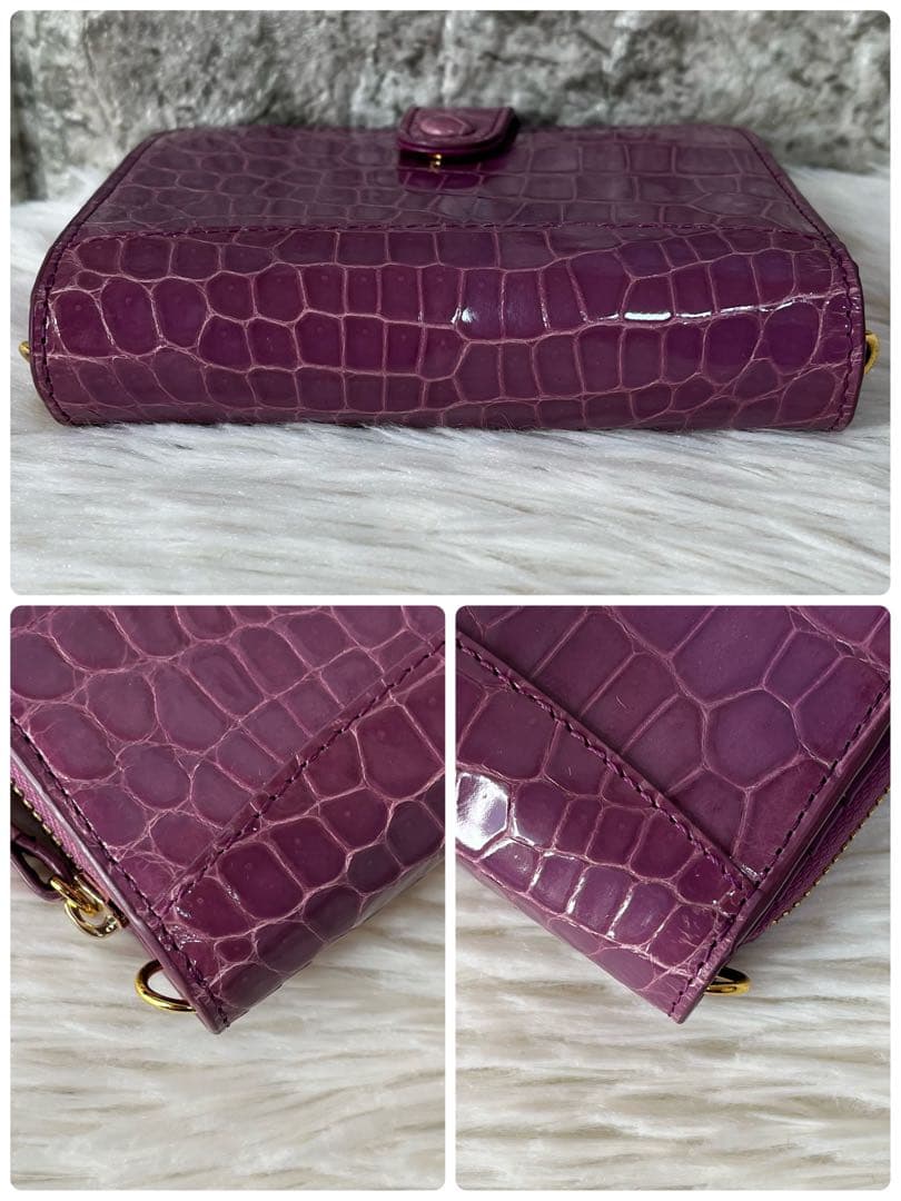 【美品】日テレ　ポシュレ　イタリアZUMA シャイニングクロコ コンパクト財布