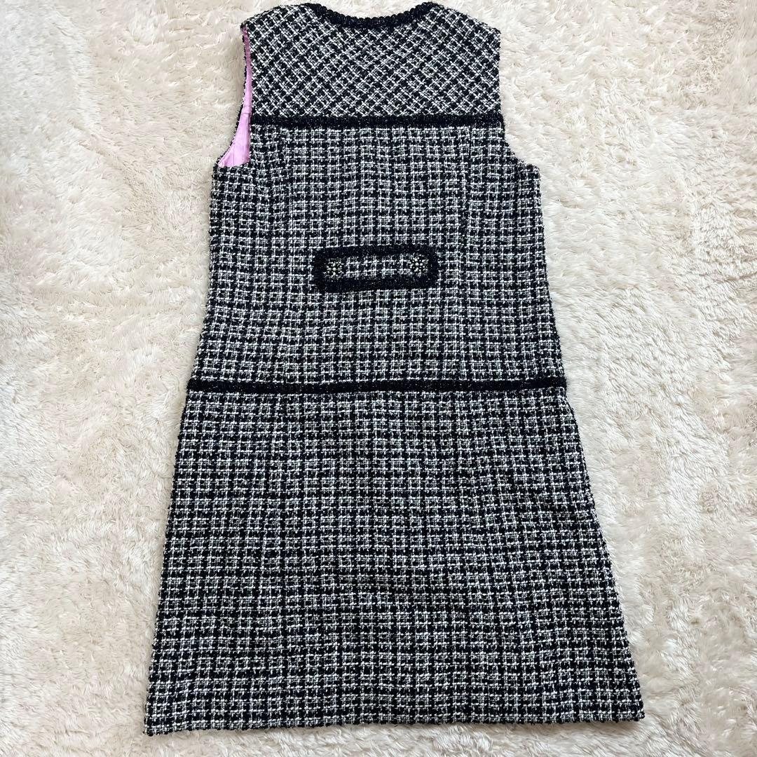 【美品】スーパービューティー　ワンピース　ツイード　ラメ　リボン　スパンコール