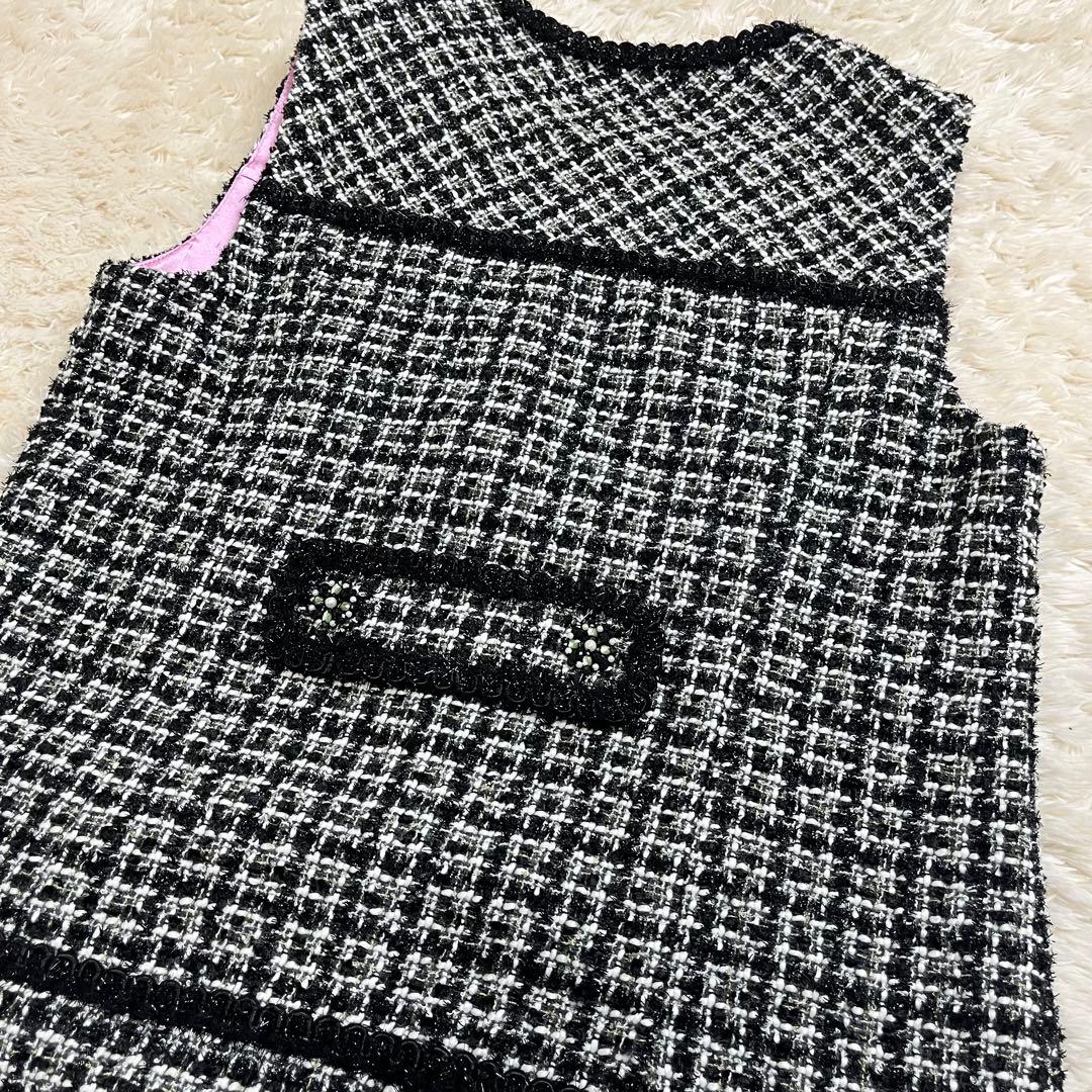 【美品】スーパービューティー　ワンピース　ツイード　ラメ　リボン　スパンコール