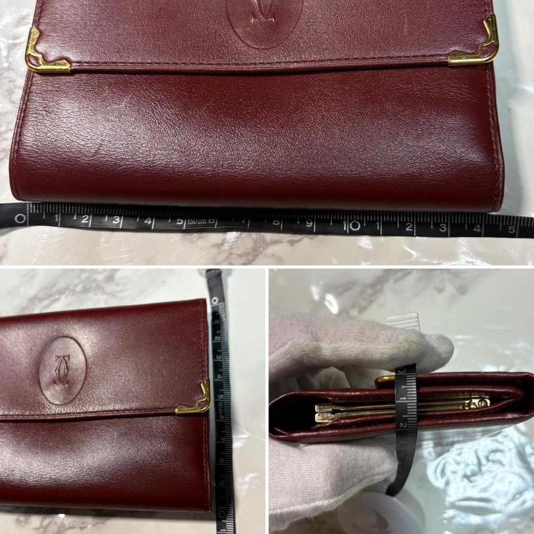 【早い者勝ち】カルティエ ３つ折り財布 ボルドー がま口 #B586