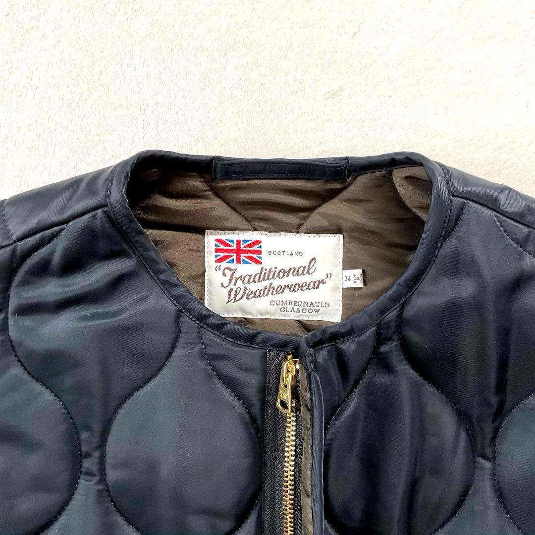 Traditional Weatherwear ノーカラー キルティングコート