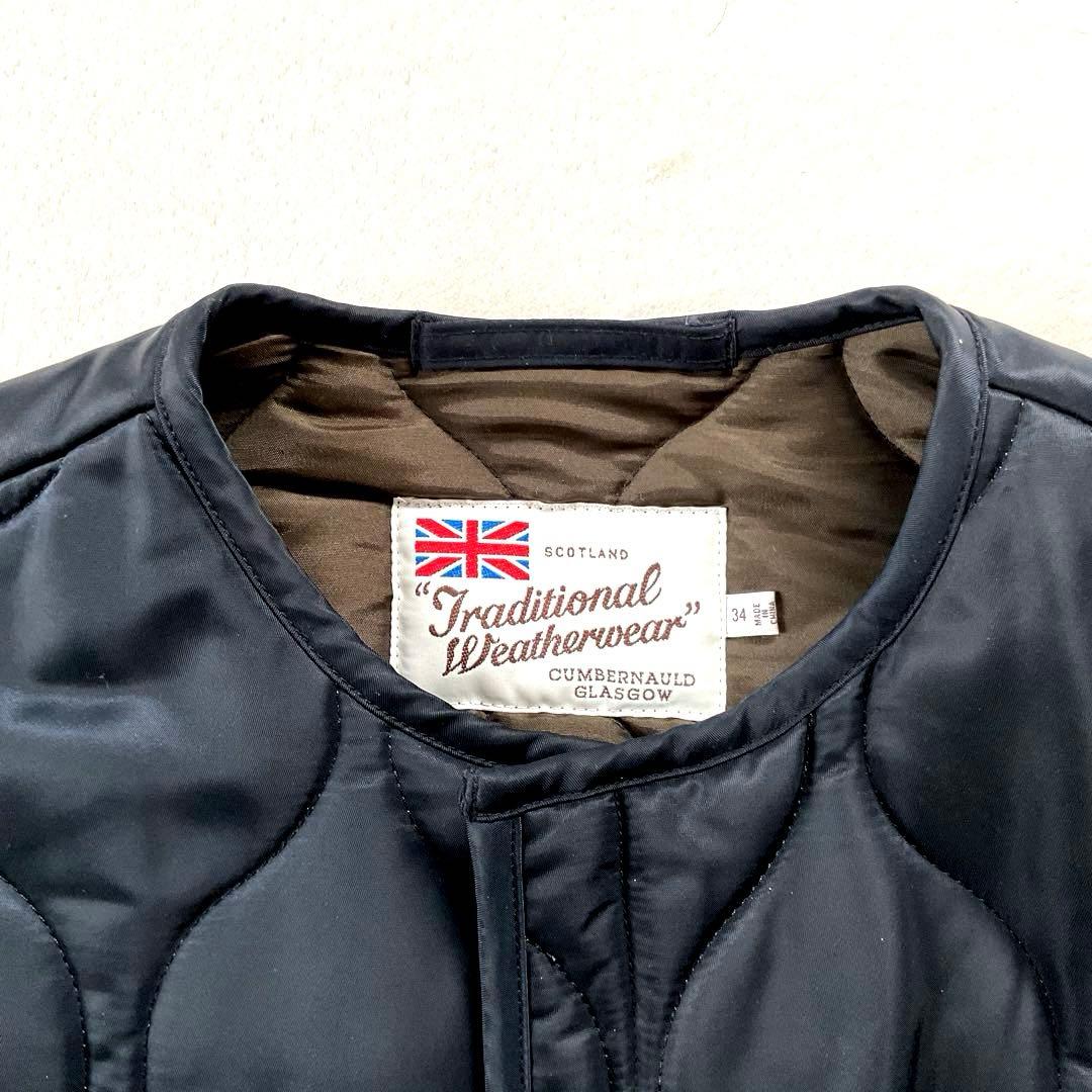 Traditional Weatherwear ノーカラー キルティングコート