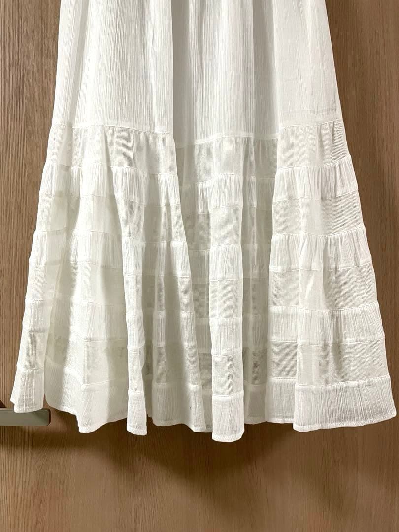 B.C STOCK メッシュハギティアードスカート ホワイト　マキシ丈