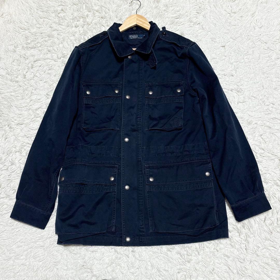 希少 ラルフローレン 90s サファリジャケット ヴィンテージ加工 濃紺